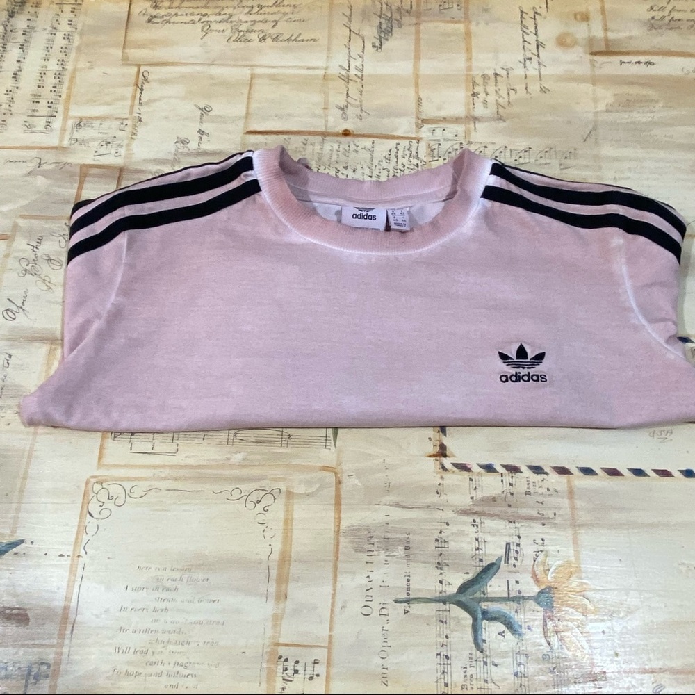 ADIDAS Dusty Pink Tie Dye 3 Stripe Crop Top Shirt. Size M - Picture 6 of 9